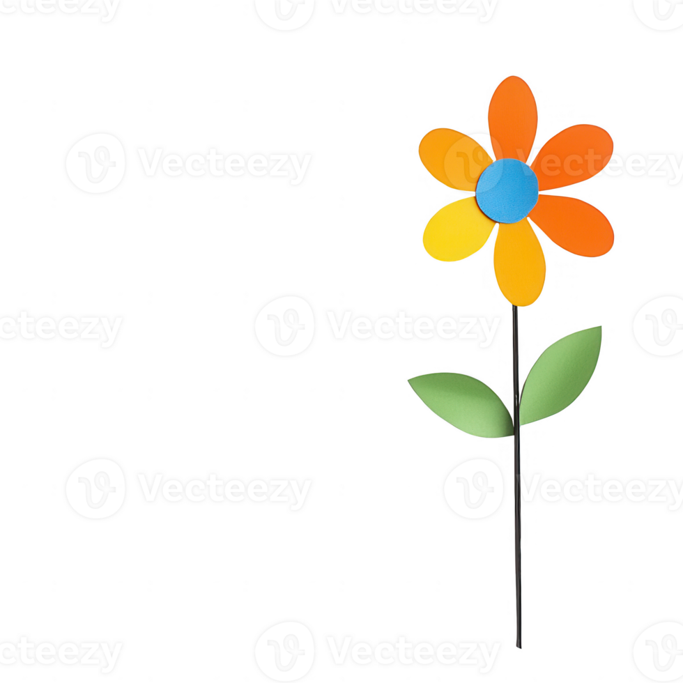 A vibrant flower illustration featuring colorful petals and lush green leaves. png
