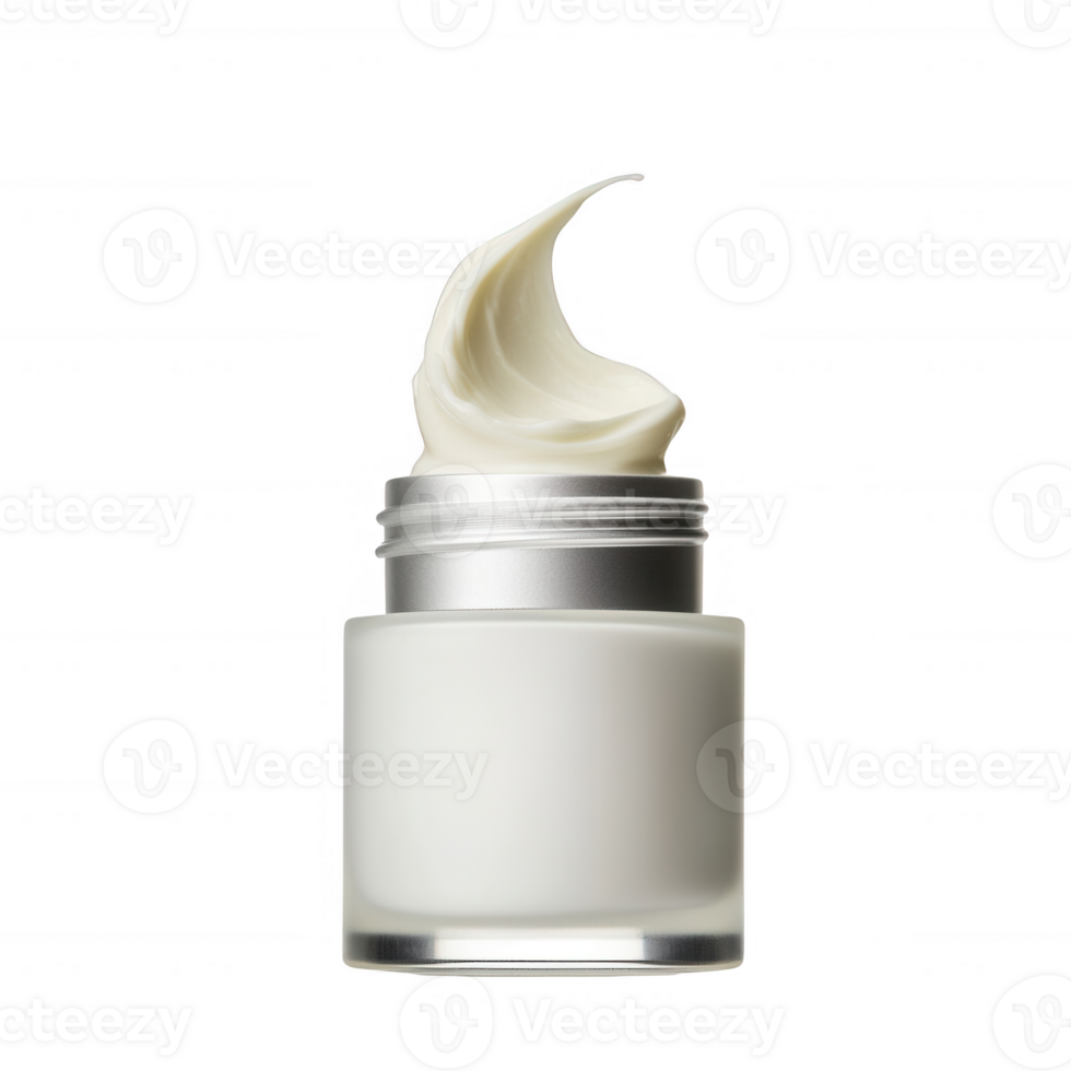 A stylish cream jar with a swirl of cream, representing beauty and skincare. png