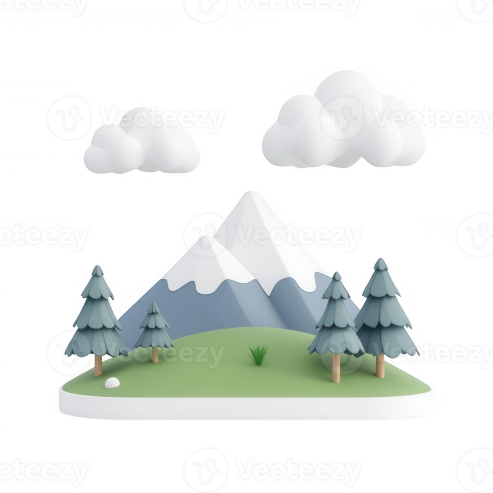 A stylized mountain landscape with trees and clouds, perfect for nature-themed projects. png