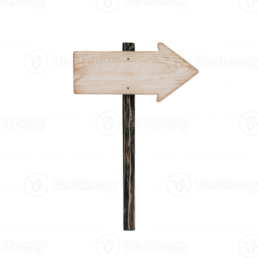 A wooden directional sign pointing right, symbolizing guidance and navigation. png