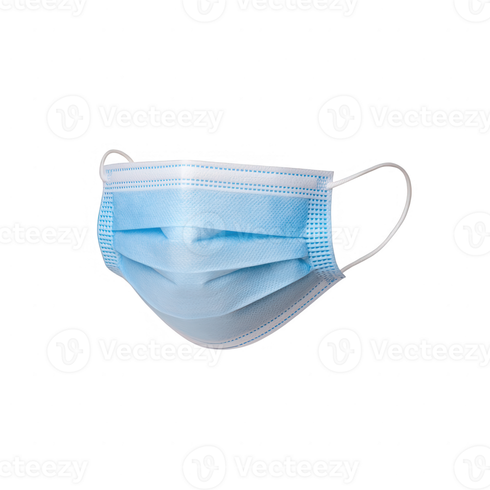 Close-up of a blue surgical face mask isolated on a white backdrop. png