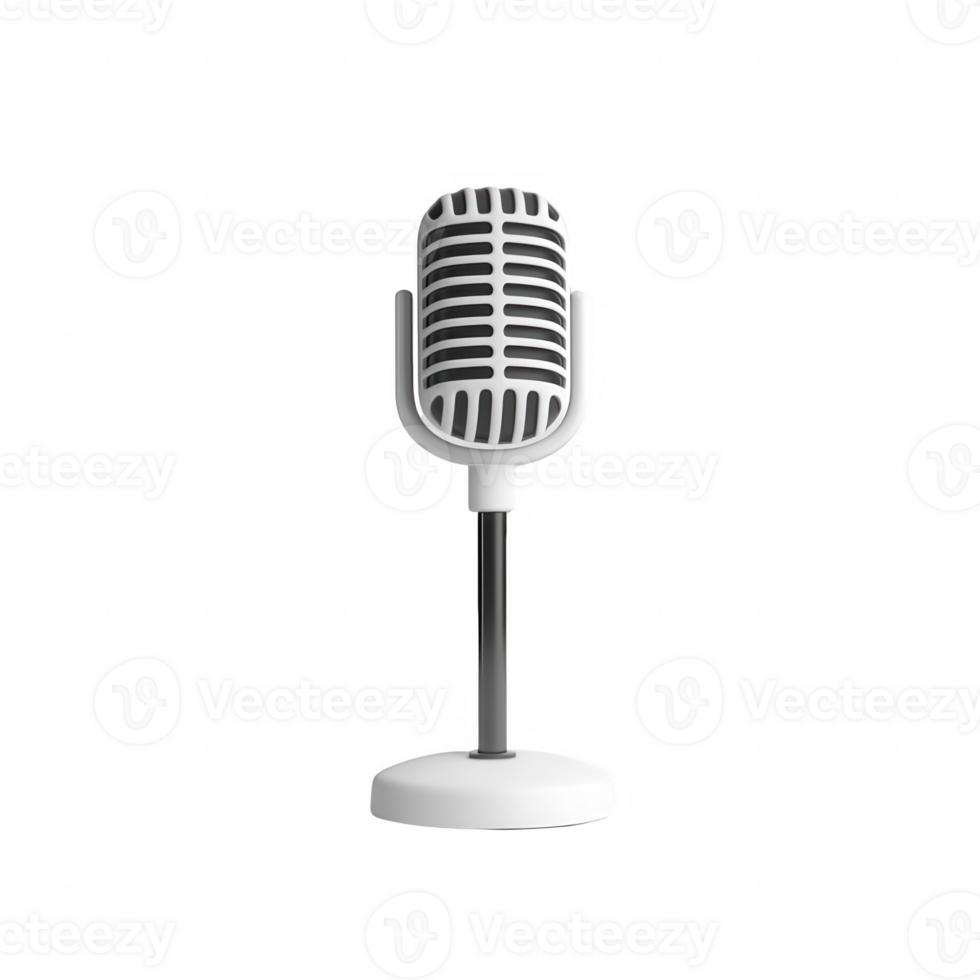 Classic microphone on a stand ready for recording or performance, ideal for audio projects. png