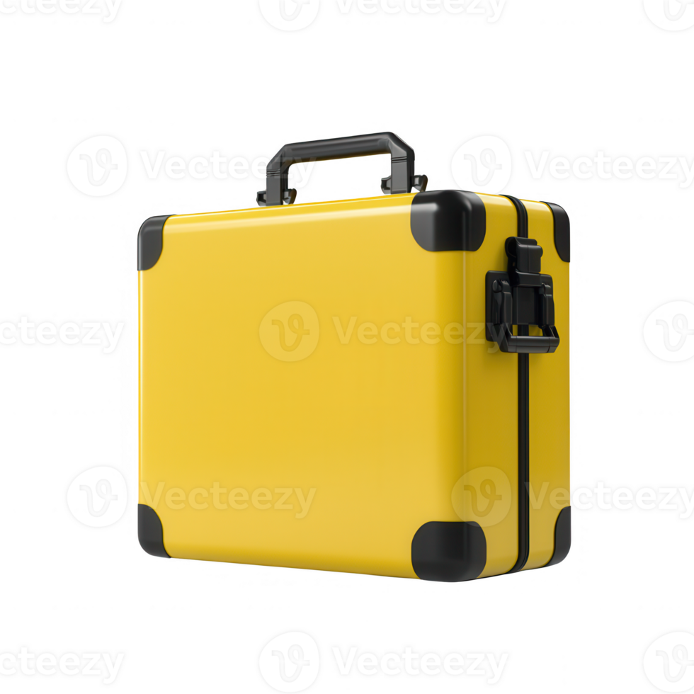 A vibrant yellow suitcase ready for adventure and travel experiences. png