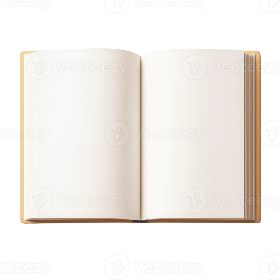 An open blank book ready for creative ideas and thoughts to be written inside. png