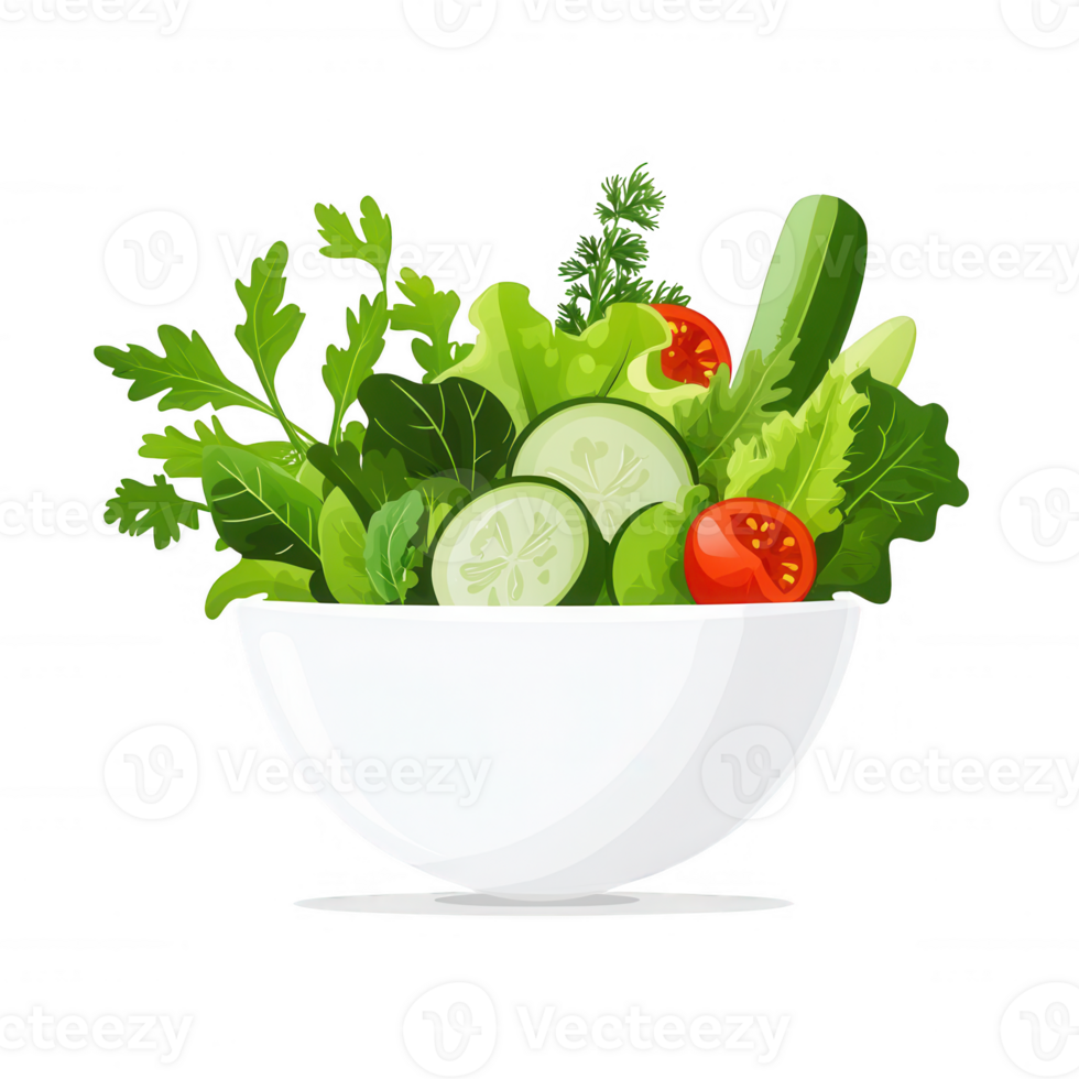 A vibrant salad bowl filled with fresh greens, tomatoes, and cucumbers. png