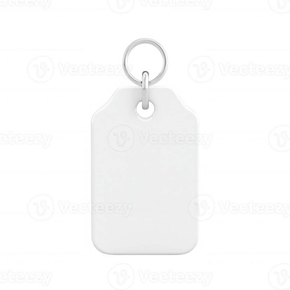 Blank white tag on a keychain, perfect for labeling and organization. png