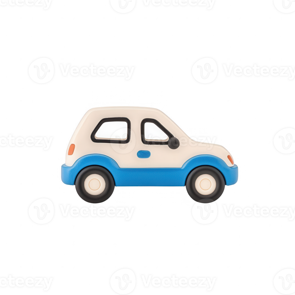 Cute cartoon car toy for kids, featuring a blue and white design, perfect for playtime. png