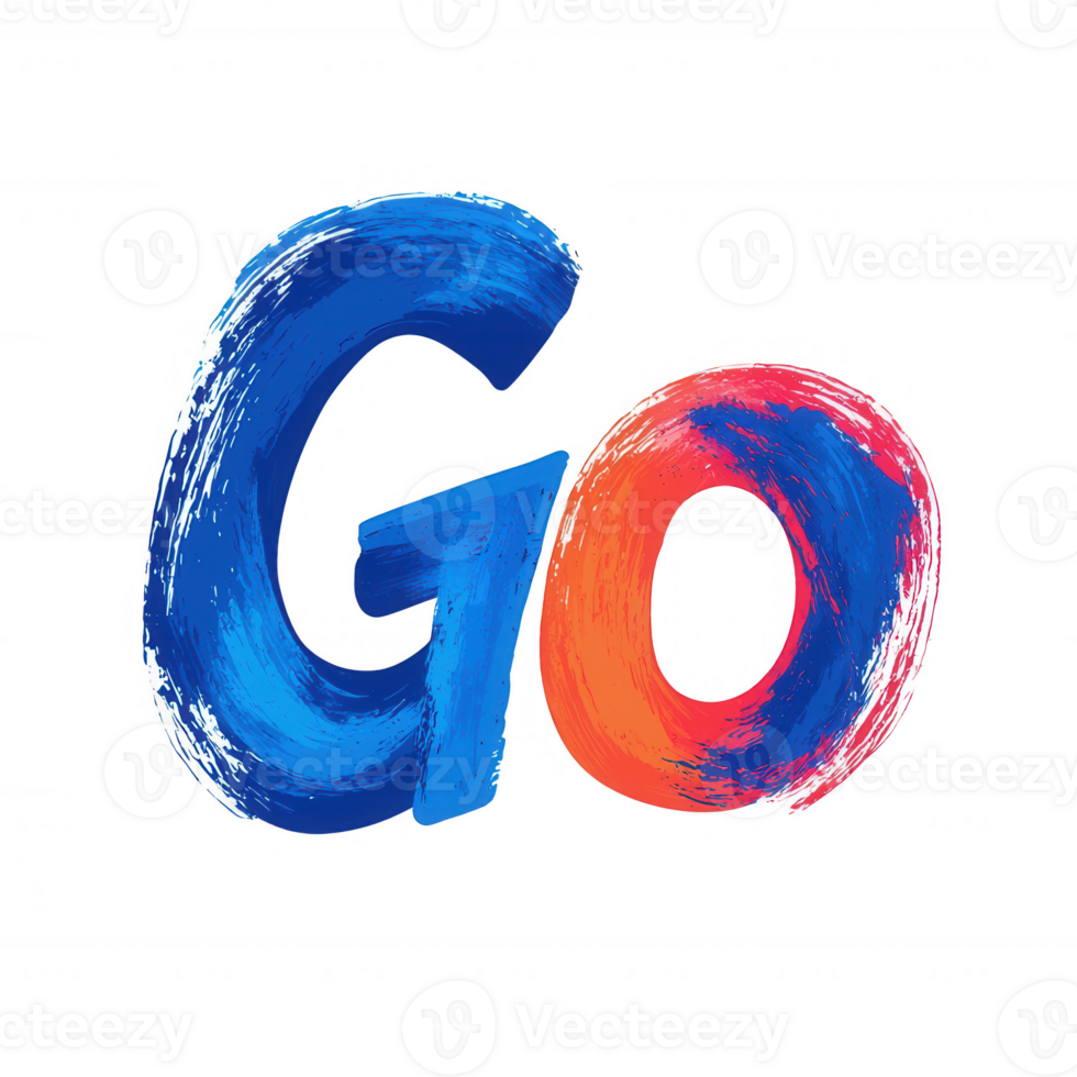 Dynamic and colorful 'Go' graphic design with brushstroke effect. png