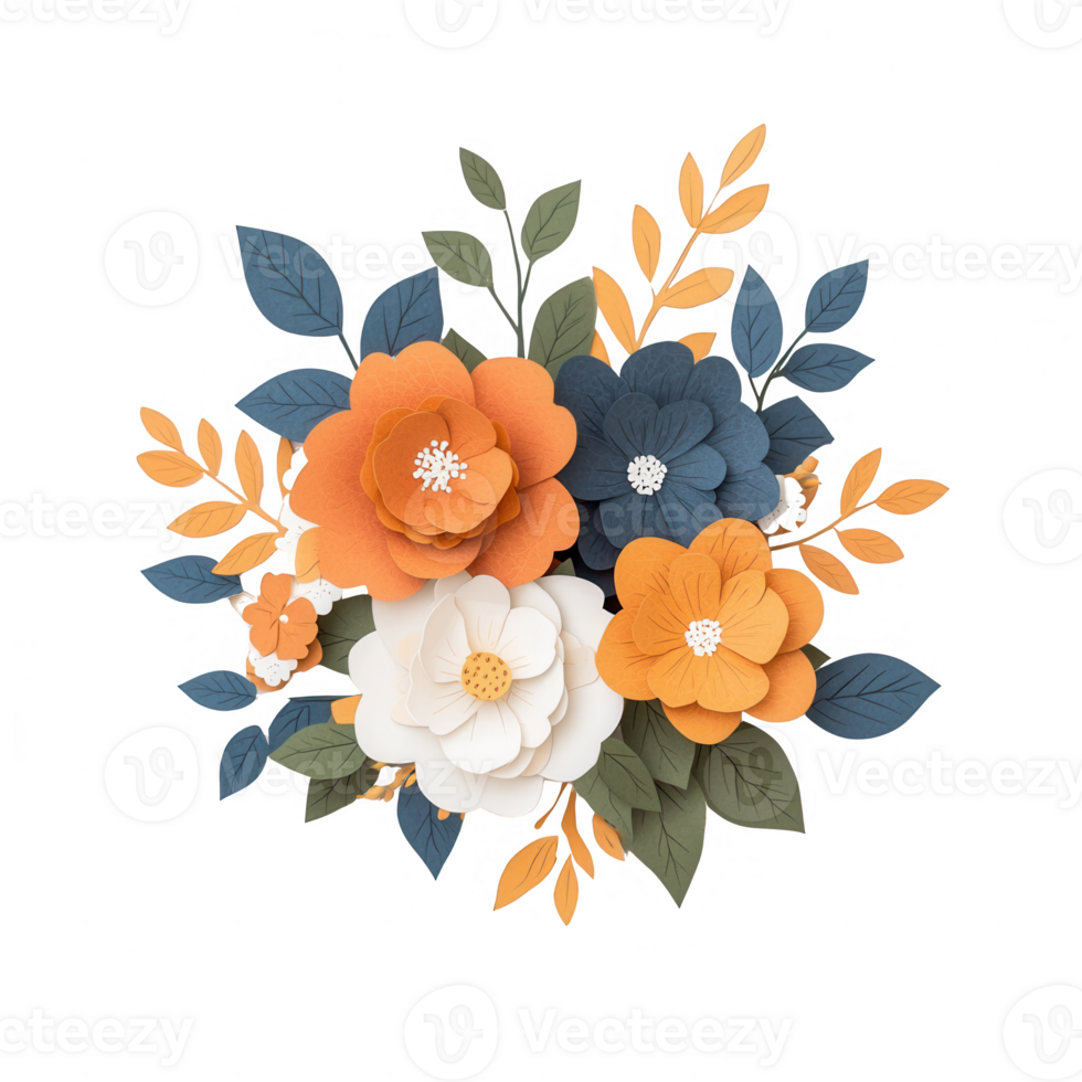 Colorful paper flowers in a decorative arrangement for creative projects. png