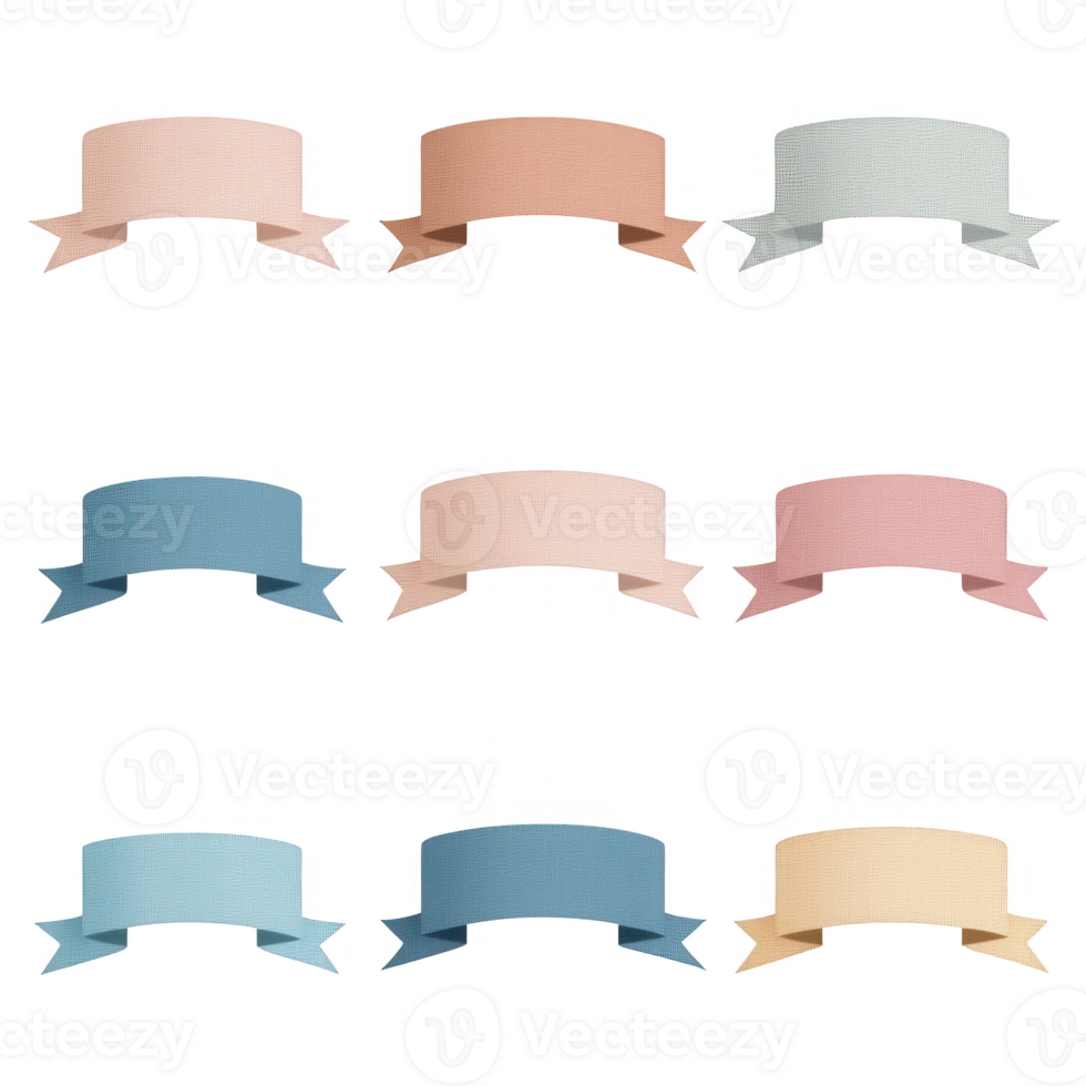 Colorful ribbon banners in various pastel shades for design projects. png