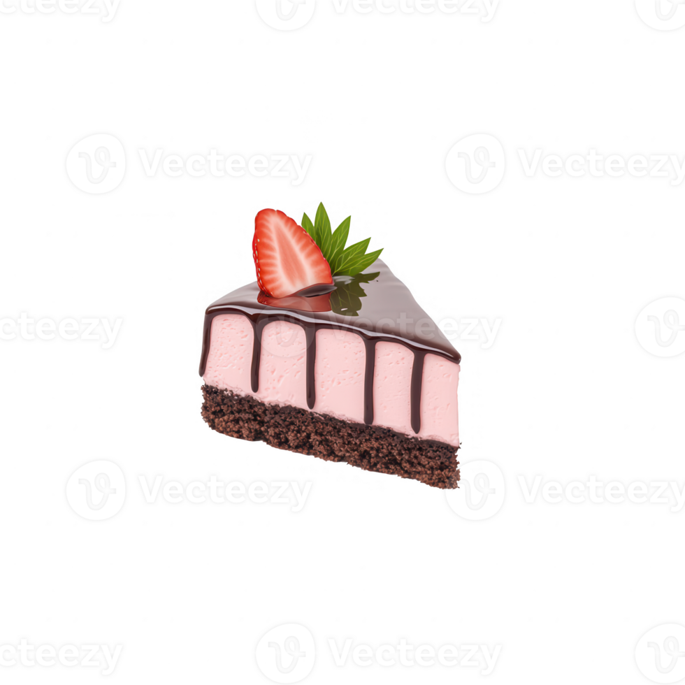 Delicious strawberry chocolate cheesecake slice with a fresh strawberry topping. png
