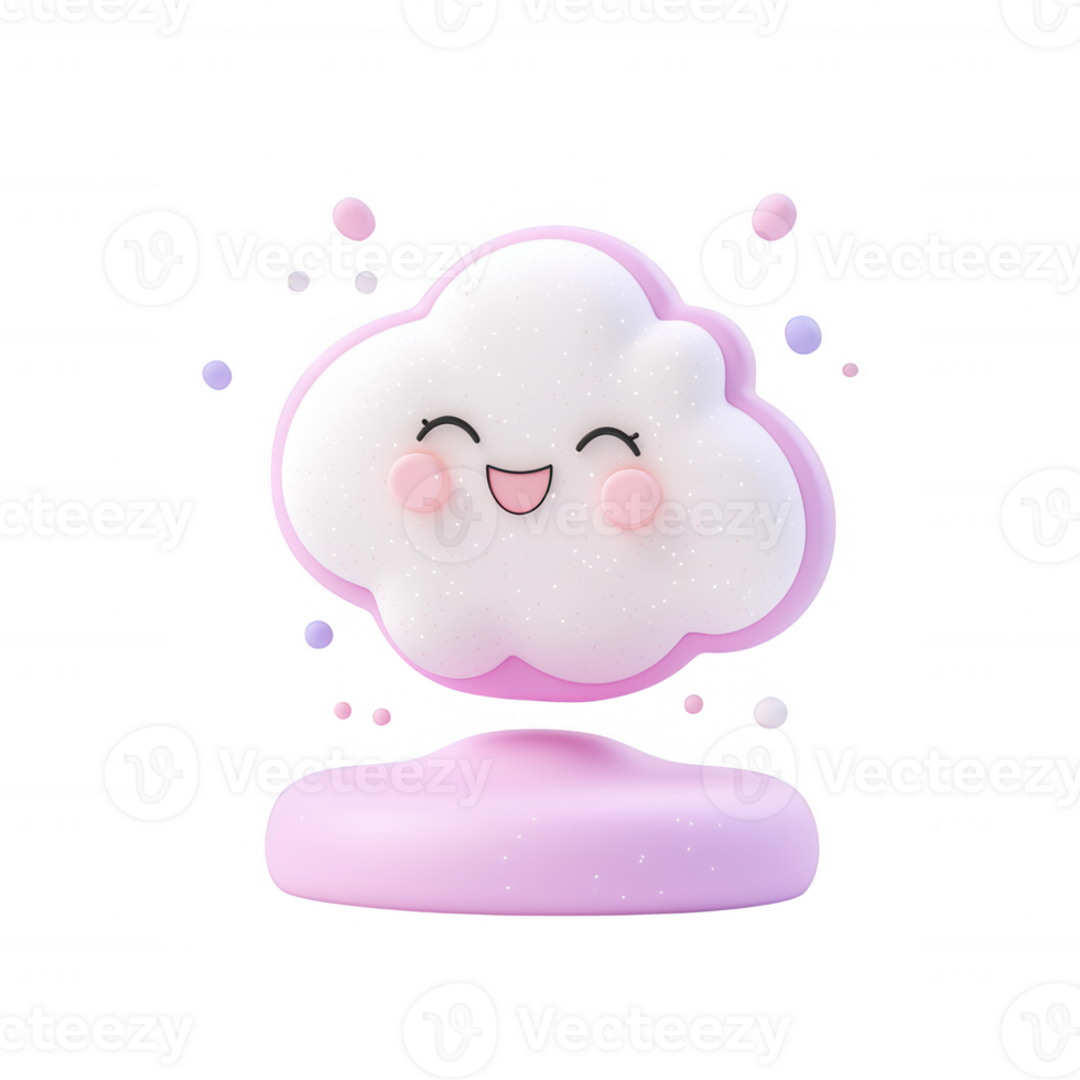 Cute and cheerful smiling cloud character with a pastel color scheme. png