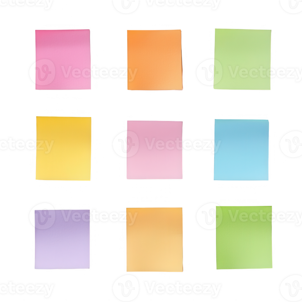 Colorful sticky notes arranged in a grid for organization and brainstorming ideas. png