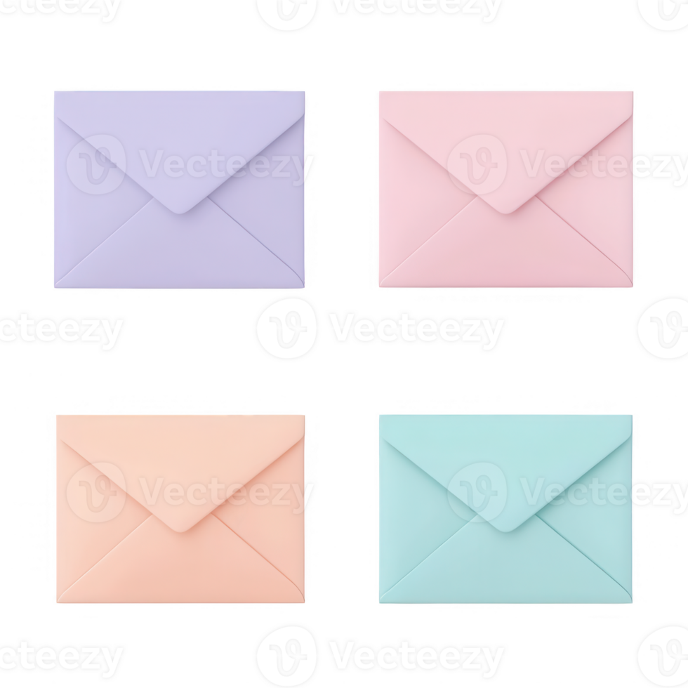 Set of four colorful envelopes in pastel shades for creative design projects. png