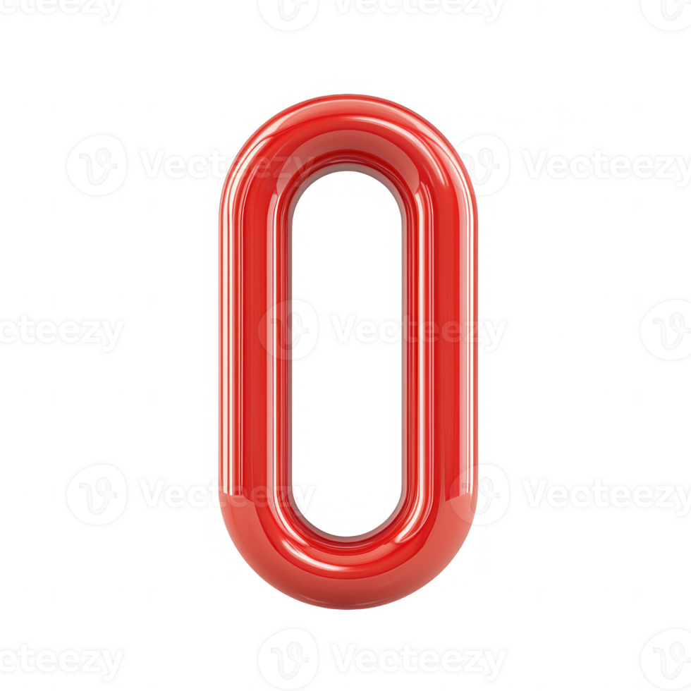 Stylized red number zero in a modern design, perfect for artistic and graphic compositions. png