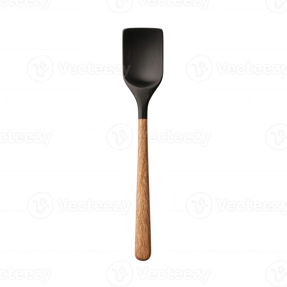 Stylish black spatula with wooden handle, perfect for cooking and baking in modern kitchens. png