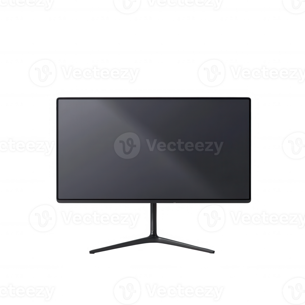 Sleek black monitor on a minimalist stand, perfect for modern office setups and gaming. png