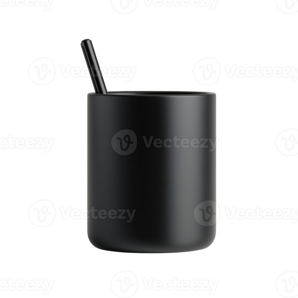 Sleek black cup with straw, perfect for modern beverage enthusiasts. png