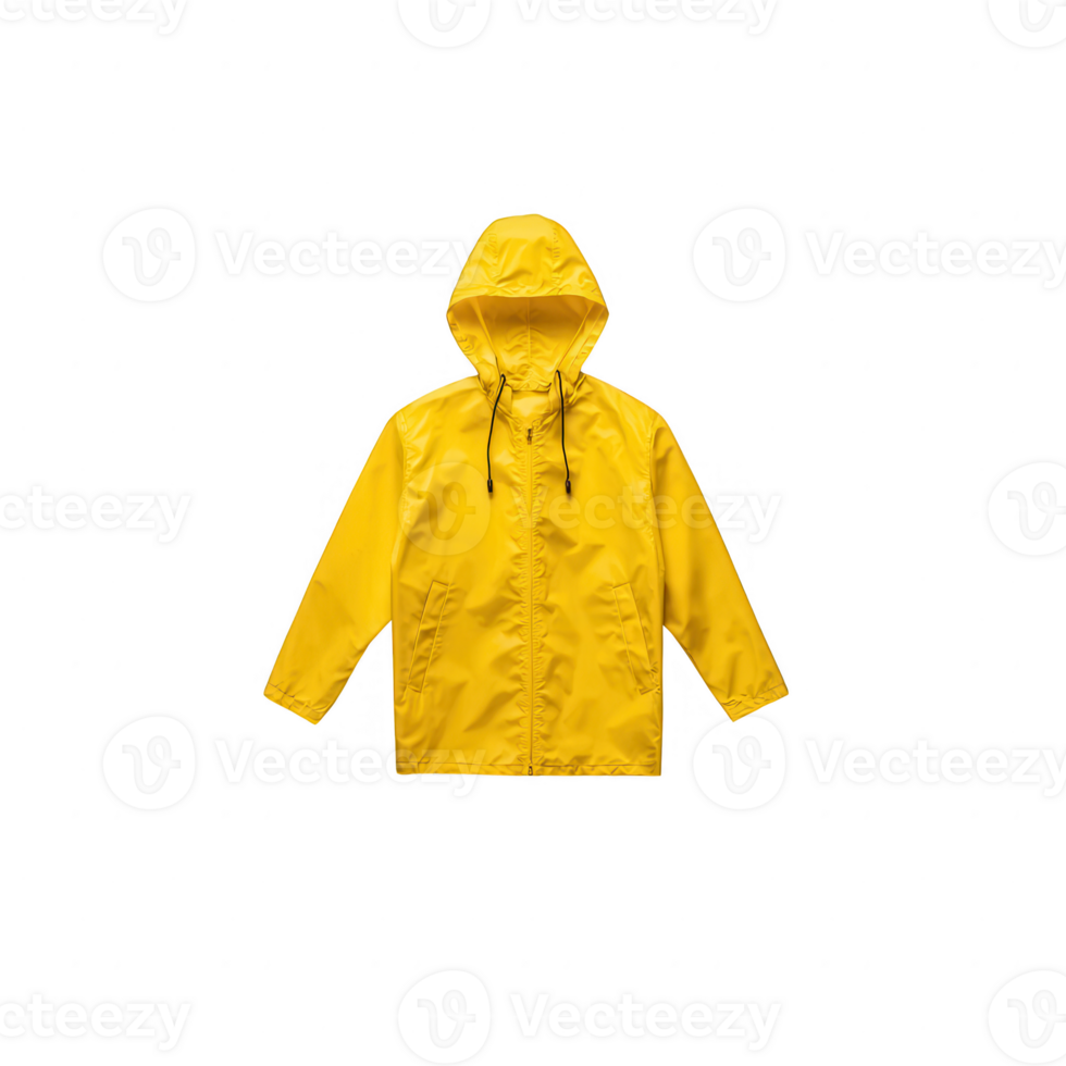 Stylish yellow rain jacket for outdoor activities and rainy weather protection. png