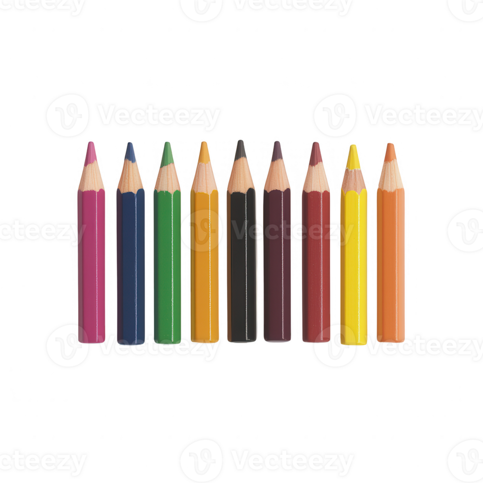 Vibrant colored pencils arranged in a row for creative projects and artistic expression. png