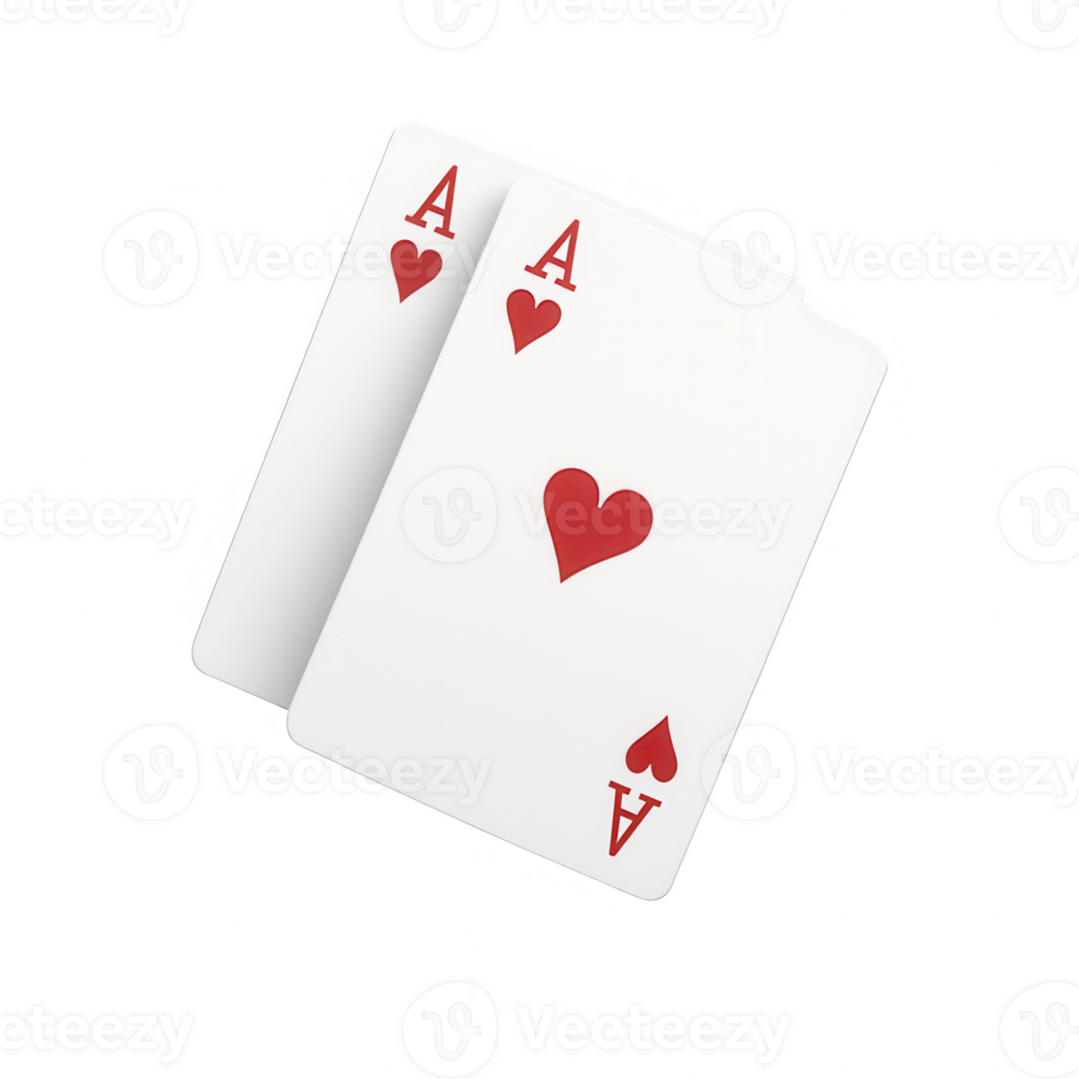 Two playing cards showing red hearts symbolizing winning and excitement. png