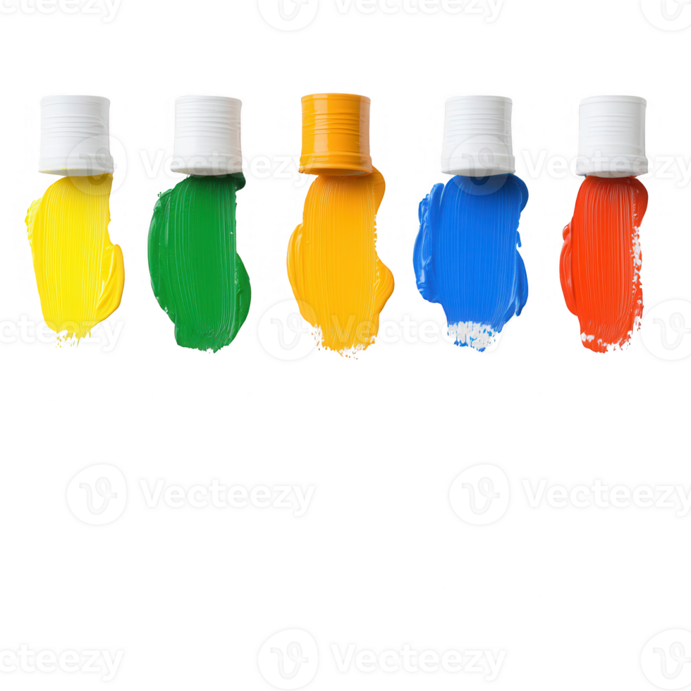 Vibrant paint colors arranged neatly in a row for creative projects and art. png