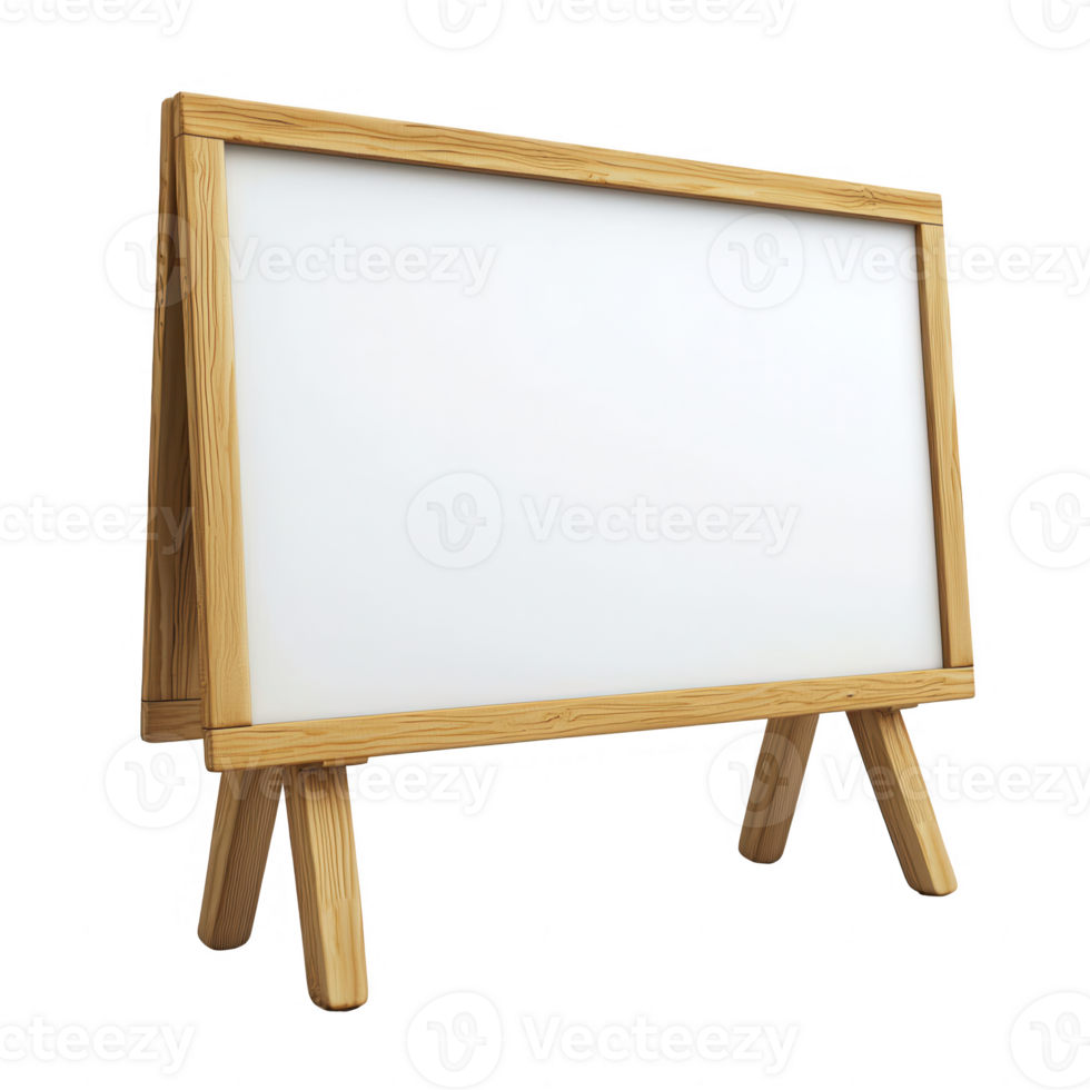 A blank chalkboard on a wooden easel for presentations or announcements. png