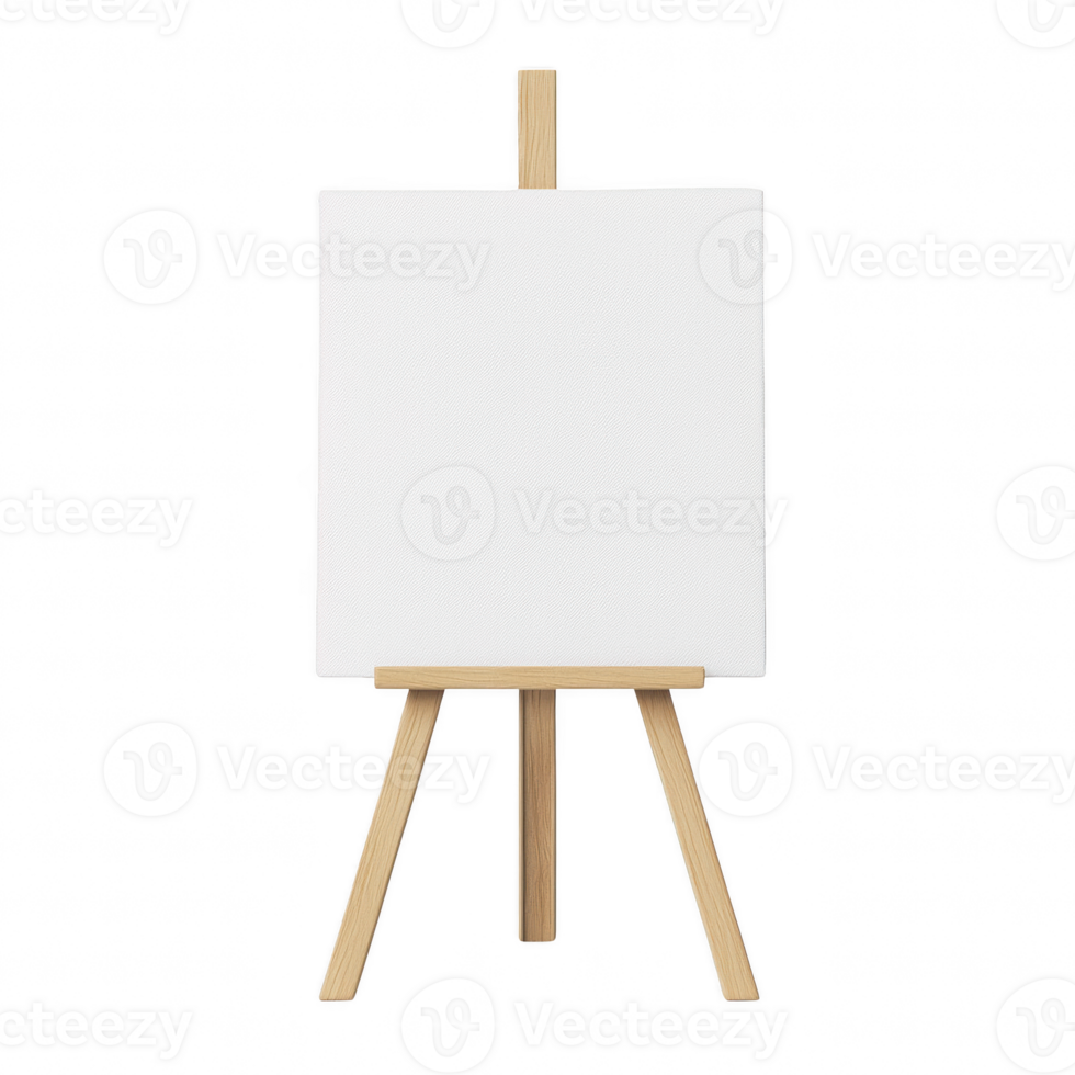 A blank canvas on a wooden easel, ready for artistic creativity and inspiration. png