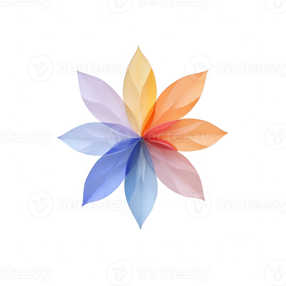 A colorful abstract flower illustration with vibrant petals in soft gradients. png