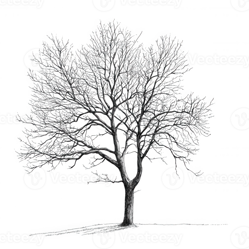 A beautifully detailed sketch of a tree, showcasing its intricate branches and leaves. png