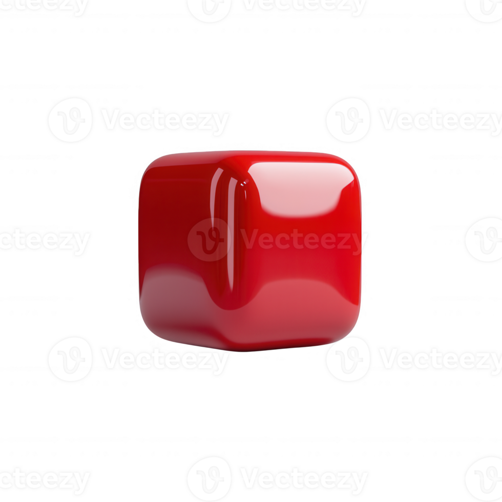 A glossy red cube with a shiny surface and smooth edges, perfect for design projects. png