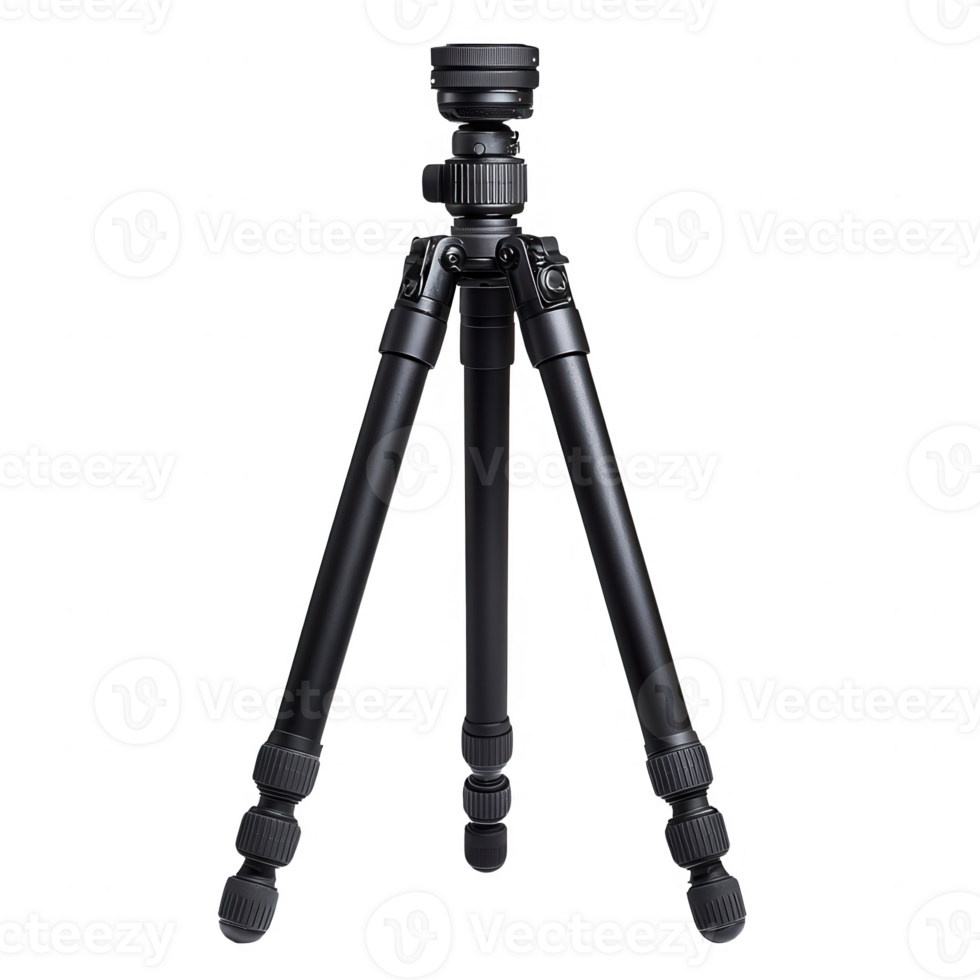 A modern black tripod for photography, designed for stability and versatility. png