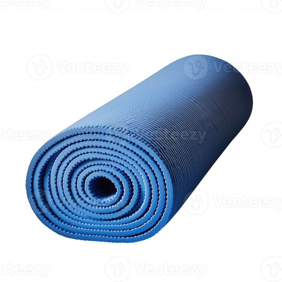 A rolled blue yoga mat ready for a relaxing and rejuvenating practice. png