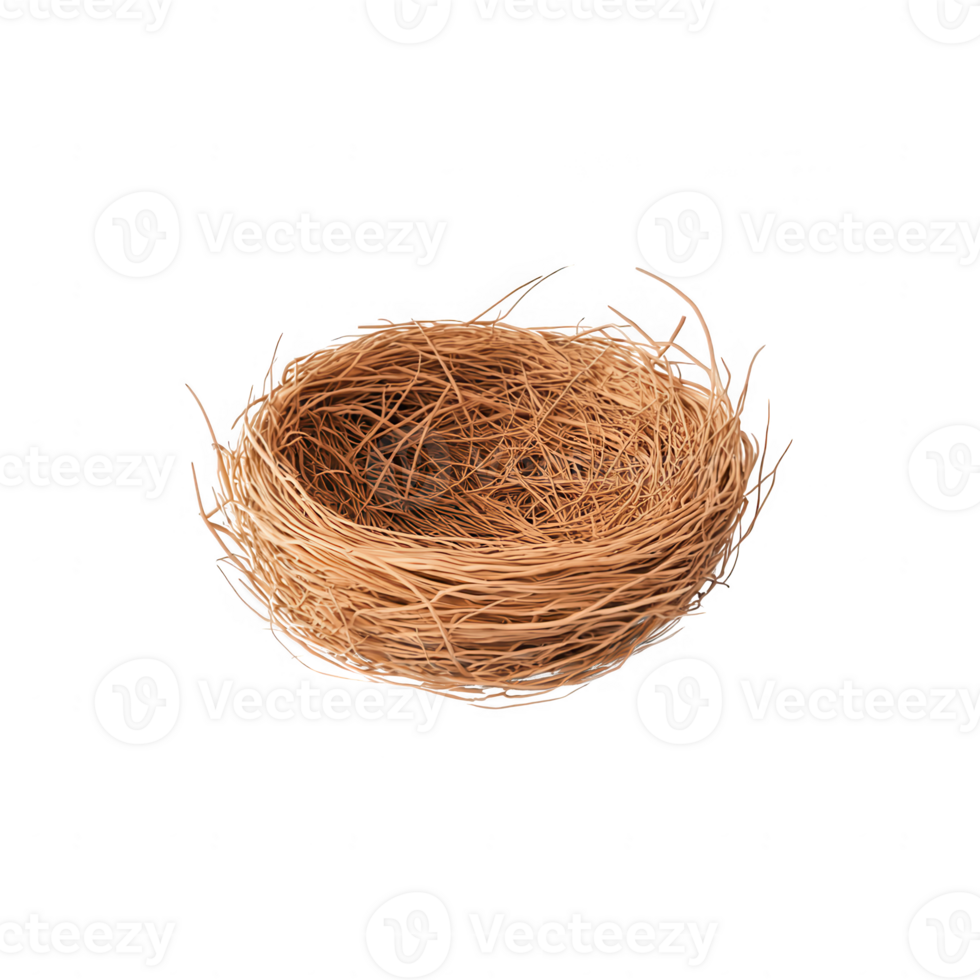 A rustic bird nest made of twigs and grass, symbolizing nature and new beginnings. png