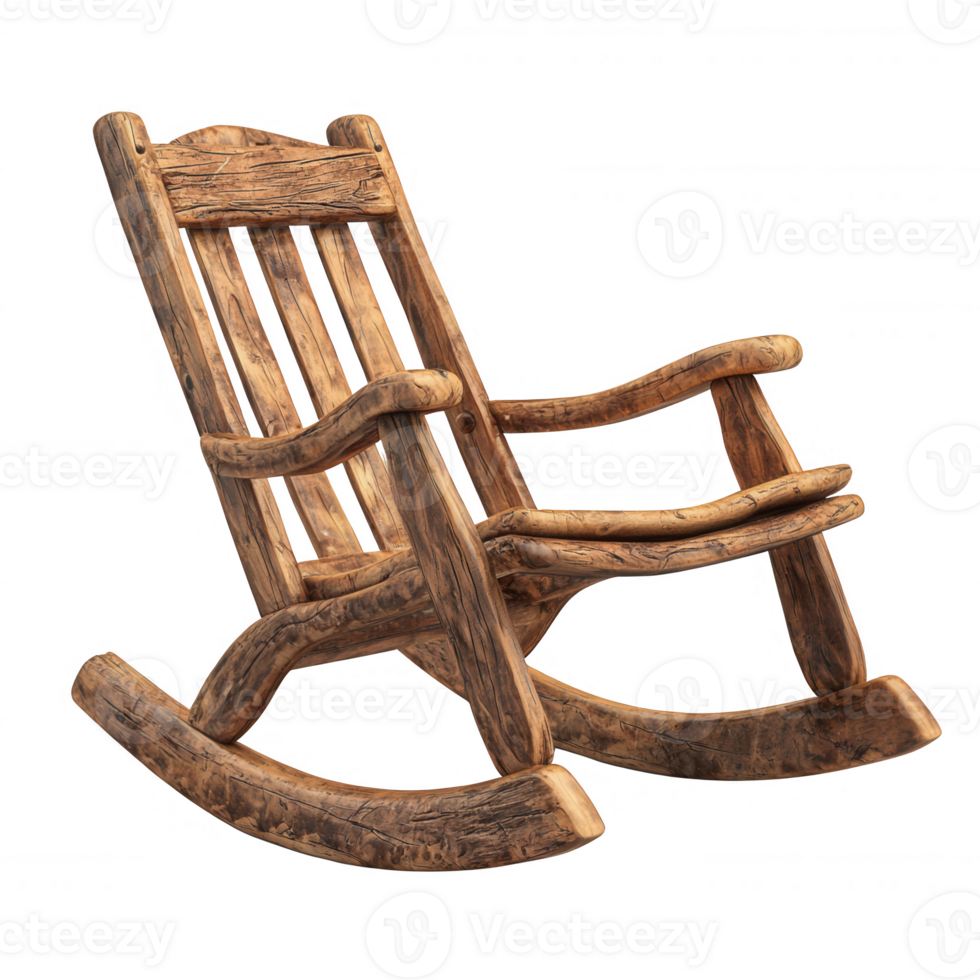 A rustic wooden rocking chair, perfect for relaxation and comfort in any setting. png