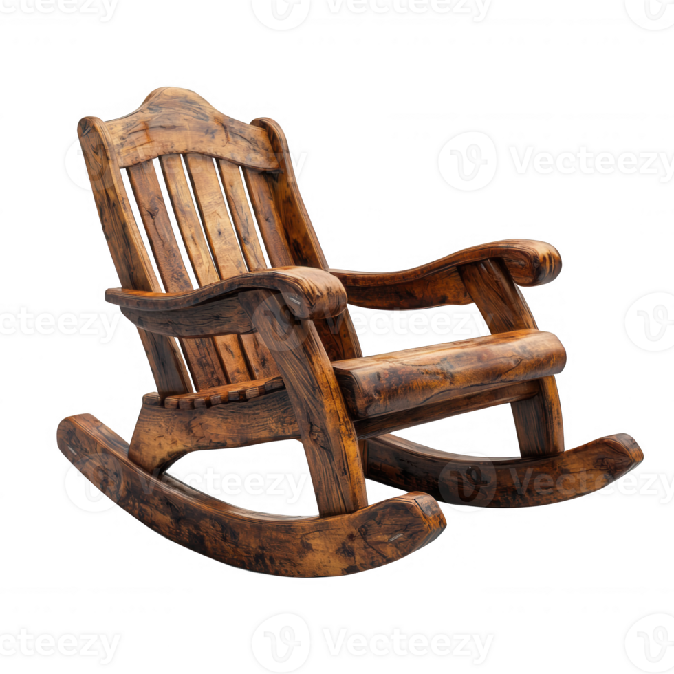 A rustic wooden rocking chair perfect for relaxation and comfort in any home. png