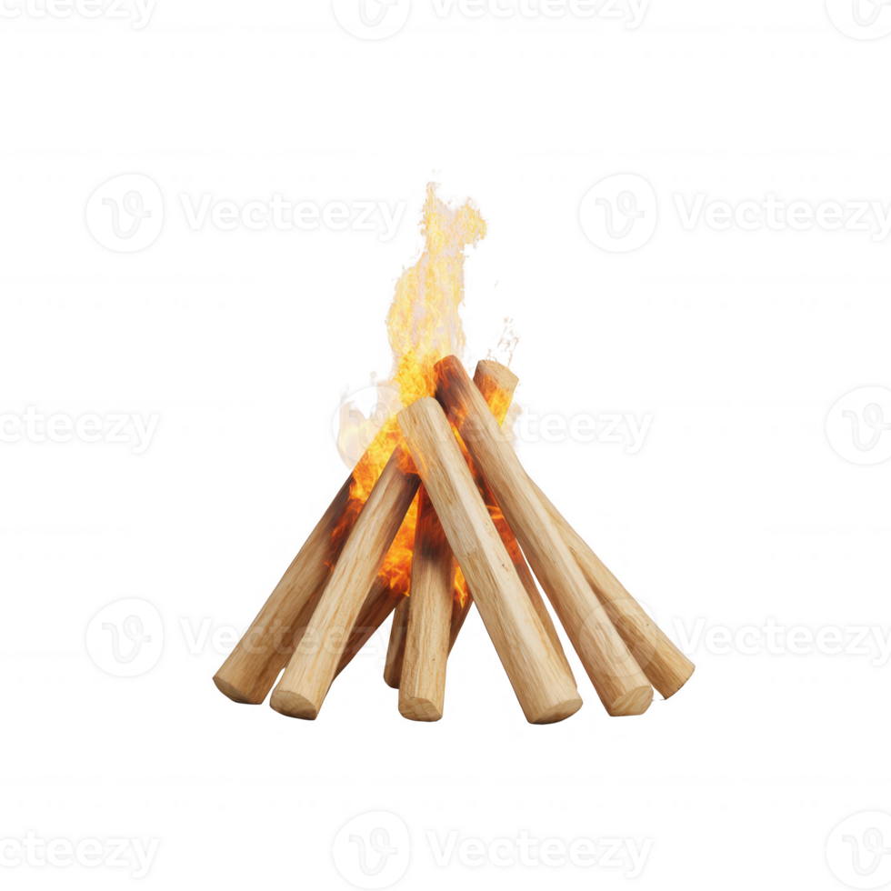 A vibrant campfire with logs crackling in the night, creating warmth and adventure. png