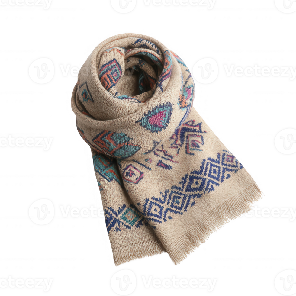 A stylish scarf with vibrant patterns perfect for adding warmth and flair. png