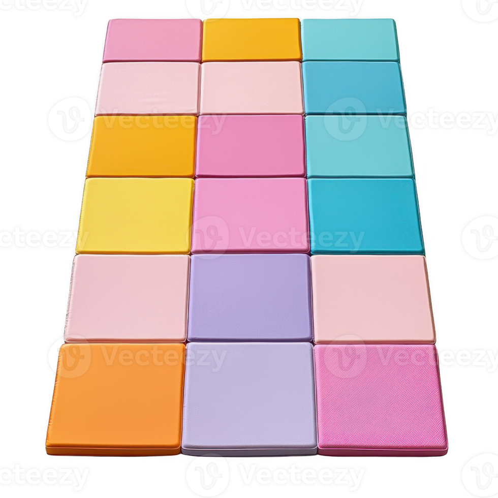 Colorful, soft foam tiles arranged in a modern, playful pattern for creative spaces. png