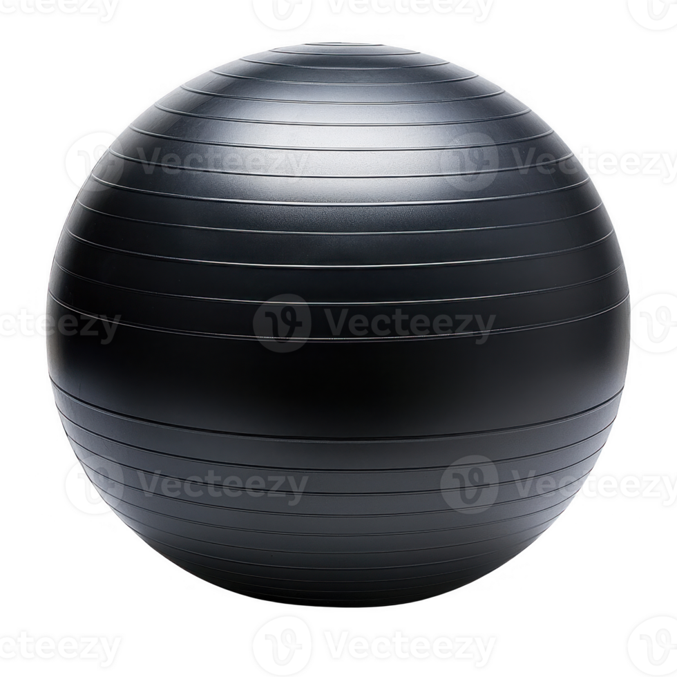 Black exercise ball for fitness, strength training, and stability workouts at home or gym. png