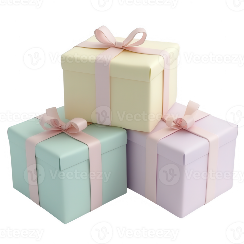 Colorful stacked gift boxes with bows for festive occasions or celebrations. png