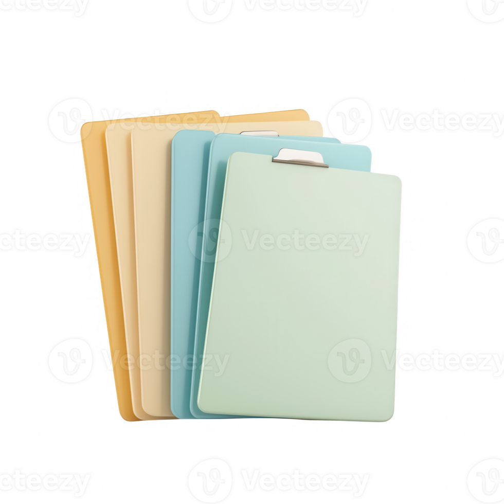 Colorful folder stack for organized documents and paperwork in an office setting. png
