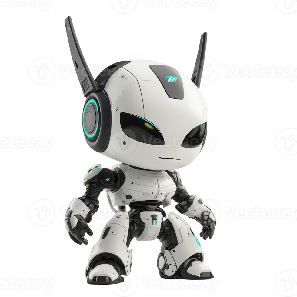 Cute futuristic robot character with sleek design and vibrant accents. png