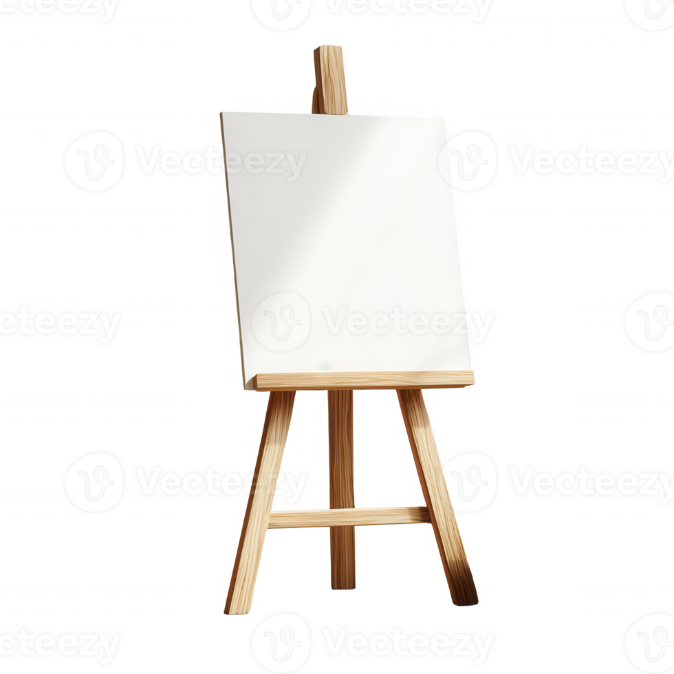 Empty canvas on wooden easel ready for artistic creativity and inspiration. png