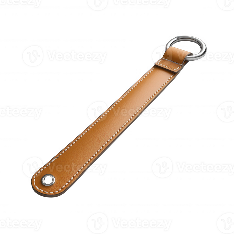 Stylish leather strap with metallic ring for keychain or bag accessory. png