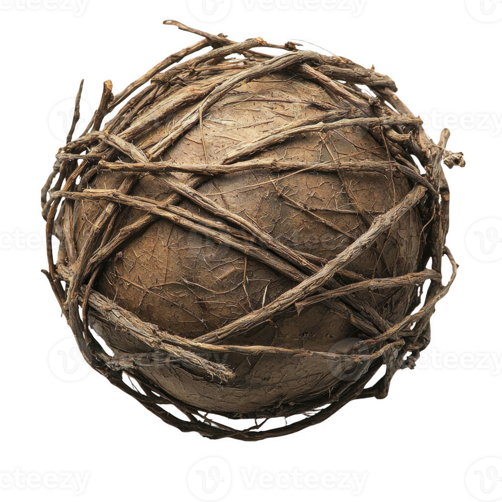 Natural decorative sphere made of twigs and vine, ideal for earthy decor themes. png