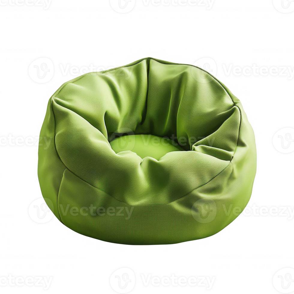 Stylish green bean bag chair, perfect for casual lounging or adding comfort to spaces. png
