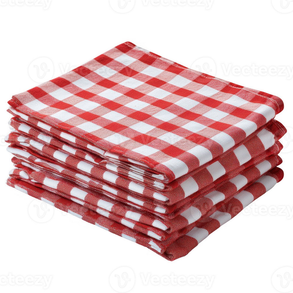 Stack of red and white checkered napkins perfect for picnics and dining. png