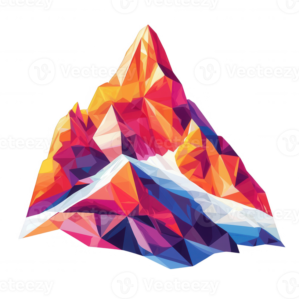 Vibrant geometric mountain design, showcasing colorful peaks and dynamic shapes. png