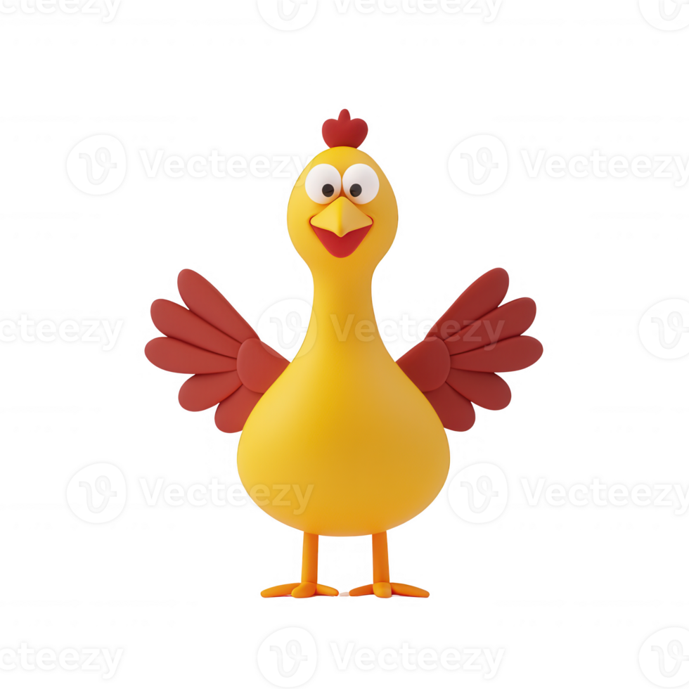 A cheerful cartoon chicken with bright colors and friendly expression. png
